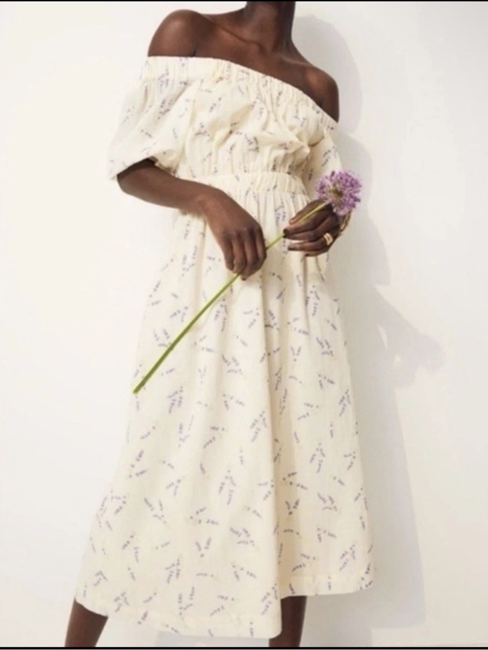 H&M Wildflower Collection Lavender Floral Midi Dress Yellow Pastel
